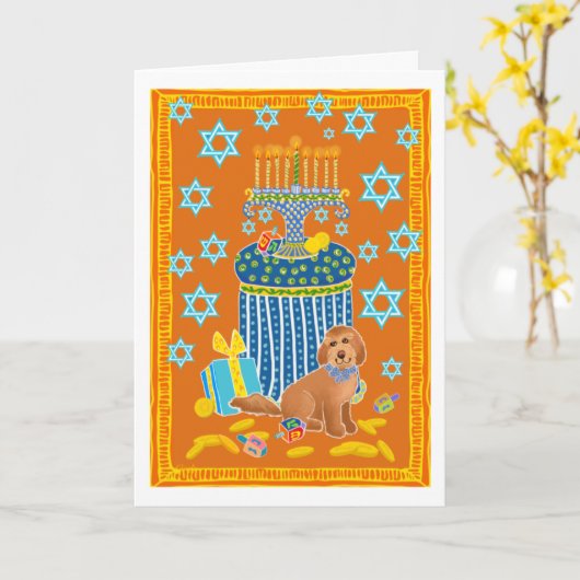 Doodle Dog Hanukah Kaart (Gele Bloem)