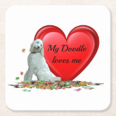 Doodle Dog In Leaves Hart Papier Onderzetter (Voorkant)