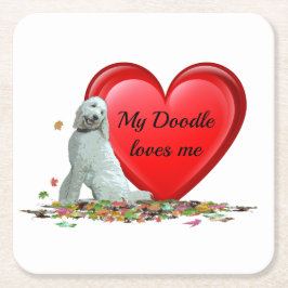 Doodle Dog In Leaves Hart Papier Onderzetter