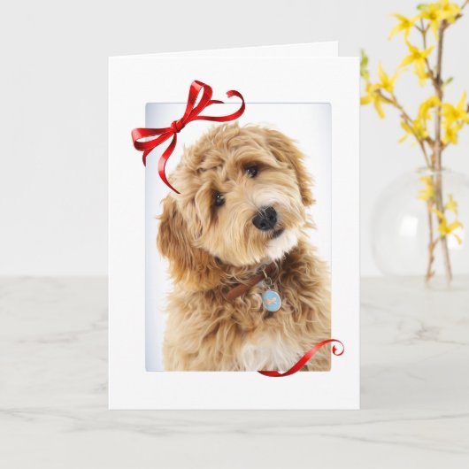 Doodle Dog Kerstmis Kaart (Gele Bloem)