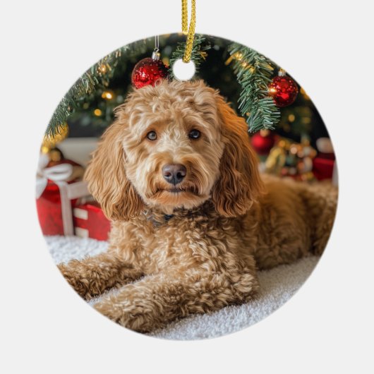 Doodle Dog Kerstmis Keramisch Ornament (Voorkant)