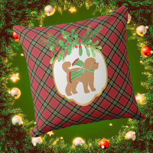 Doodle Dog Red Christmas Plaid Holiday Kussen