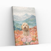 Doodle Dog Schilderij Veld van bloemen Vreuglijk Canvas Afdruk