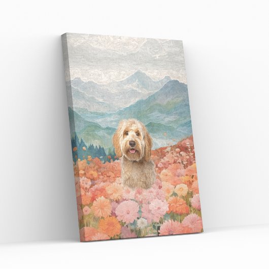 Doodle Dog Schilderij Veld van bloemen Vreuglijk Canvas Afdruk