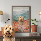 Doodle Dog Schilderij Veld van bloemen Vreuglijk Canvas Afdruk