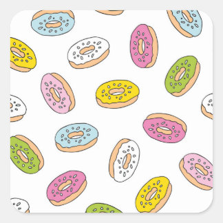 Doodle donuts patroon, naadloos ontwerp. vierkante sticker