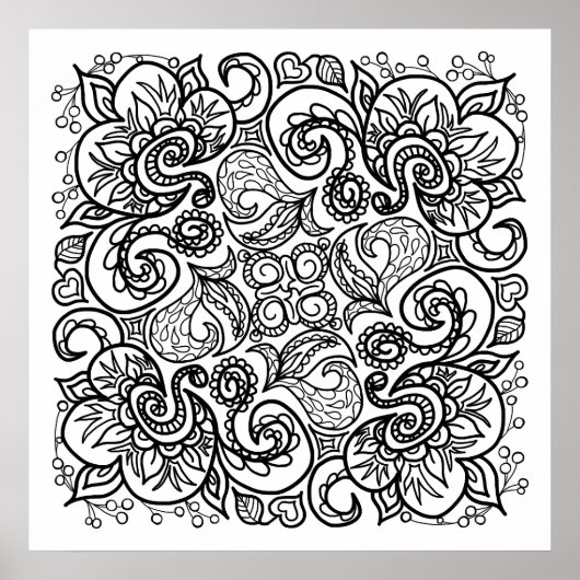 Doodle Drawing You Colour Line Art Mooi Poster (Voorkant)