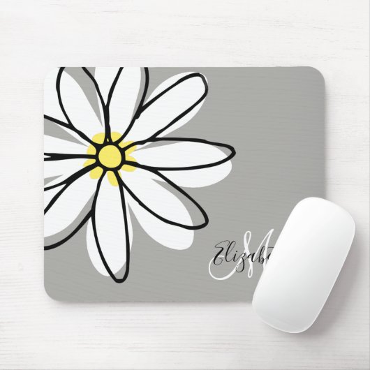 Doodle Drawn Daisy White Monogram Cute Muismat (Met muis)