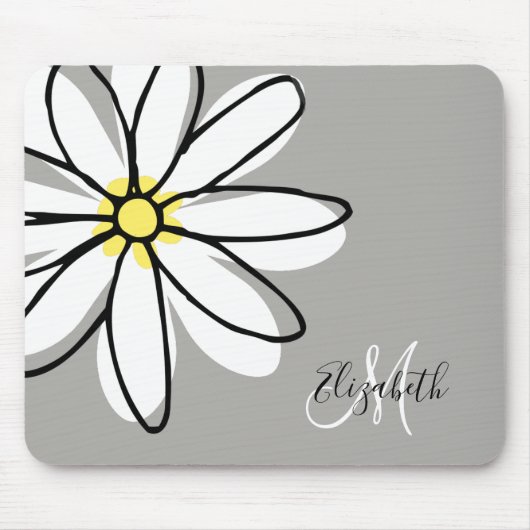 Doodle Drawn Daisy White Monogram Cute Muismat (Voorkant)