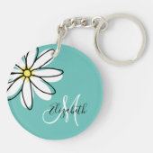Doodle Drawn Daisy White Pink Monogram Cute Sleutelhanger (Achterkant)