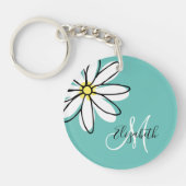Doodle Drawn Daisy White Pink Monogram Cute Sleutelhanger (Voorkant)