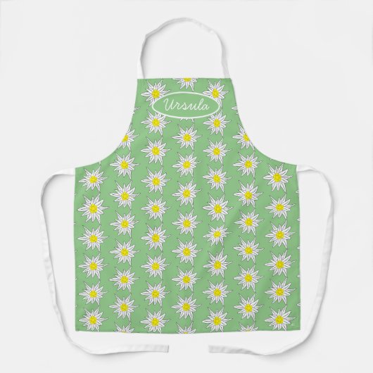Doodle Edelweiss Flower Print Light Green Apron Schort (Voorkant)