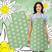 Doodle Edelweiss Flower Print Light Green Apron Schort
