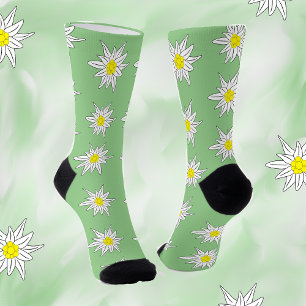 Doodle Edelweiss Pattern Light Green Creming Sokke Sokken