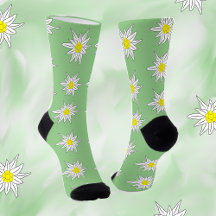Doodle Edelweiss Pattern Light Green Creming Sokke