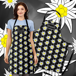 Doodle edelweiss print zwart pron schort