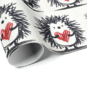 Doodle egel met rood hart cadeaupapier (Rol Hoek)