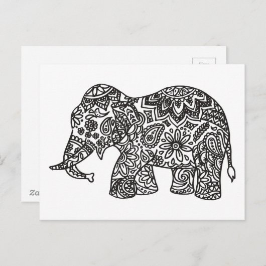 Doodle Elephant Briefkaart (Voorkant / Achterkant)