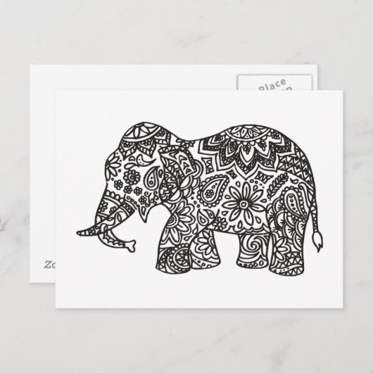 Doodle Elephant Briefkaart (Voorkant / Achterkant)