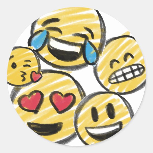 Doodle Emoji Cartoon Tween Teen Birthday Ronde Sticker (Voorkant)