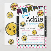 Doodle Emoji Roze & Blauwe Tween Verjaardag Kaart (Voorkant / Achterkant)