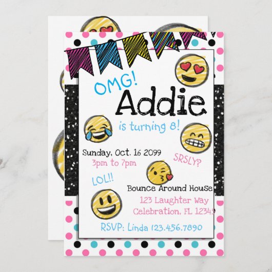 Doodle Emoji Roze & Blauwe Tween Verjaardag Kaart (Voorkant / Achterkant)