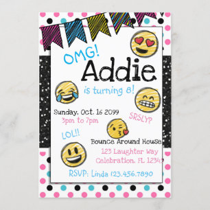 Doodle Emoji Roze & Blauwe Tween Verjaardag Kaart
