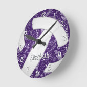Doodle Feathers Flowers paarse Boho Volleybal Ronde Klok (Hoek)