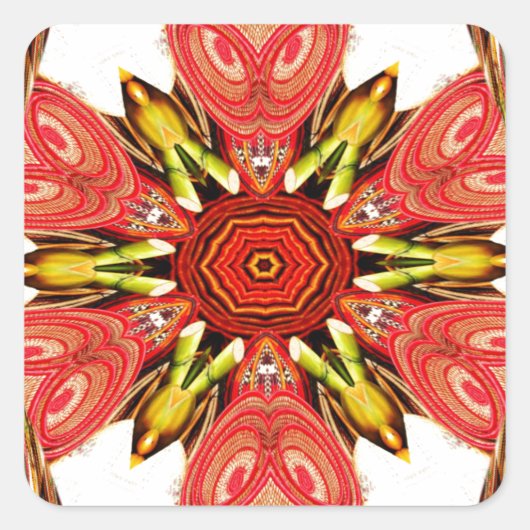 Doodle Floral Art Print Vierkante Sticker (Voorkant)