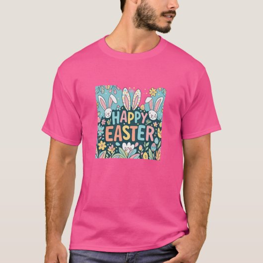 Doodle Floral Happy Easter Bunnies Mannen T-shirt (Voorkant)