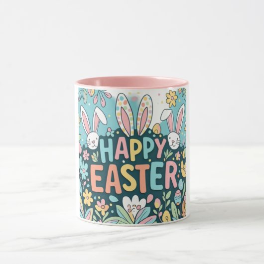 Doodle Floral Happy Easter Bunnies Mok (Midden)