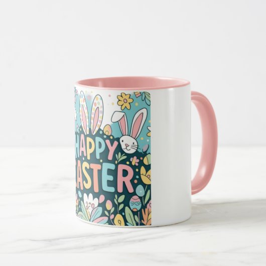 Doodle Floral Happy Easter Bunnies Mok (Voorkant rechts)