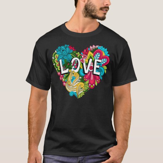 Doodle floral hart met liefdesbrief voor valent t-shirt (Voorkant)