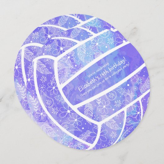 Doodle floral paars volleybal kaart (Voorkant / Achterkant)