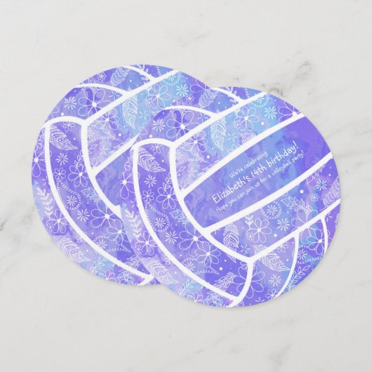 Doodle floral paars volleybal kaart (Voorkant / Achterkant)