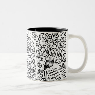 doodle floral tweekleurige koffiemok