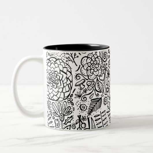 doodle floral tweekleurige koffiemok (Links)