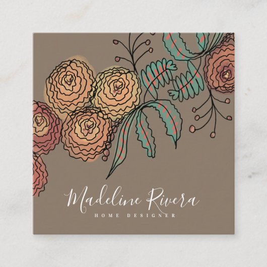Doodle Florals Wreath Sprigs Greenery Designer Vierkante Visitekaartje (Voorkant)
