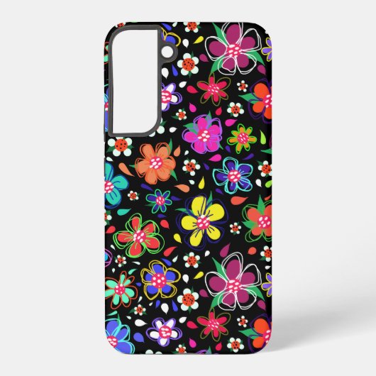 Doodle Flowers Bright en kleurrijk Samsung Galaxy Hoesje (Achterkant)