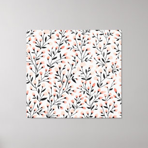Doodle Flowers: Coral Bloemen Naadloos. Canvas Afdruk