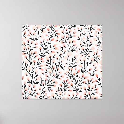 Doodle Flowers: Coral Bloemen Naadloos. Canvas Afdruk (Voorkant)