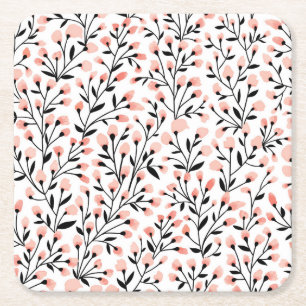 Doodle Flowers: Coral Bloemen Naadloos. Kartonnen Onderzetters
