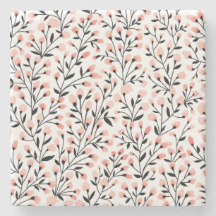 Doodle Flowers: Coral Bloemen Naadloos. Stenen Onderzetter