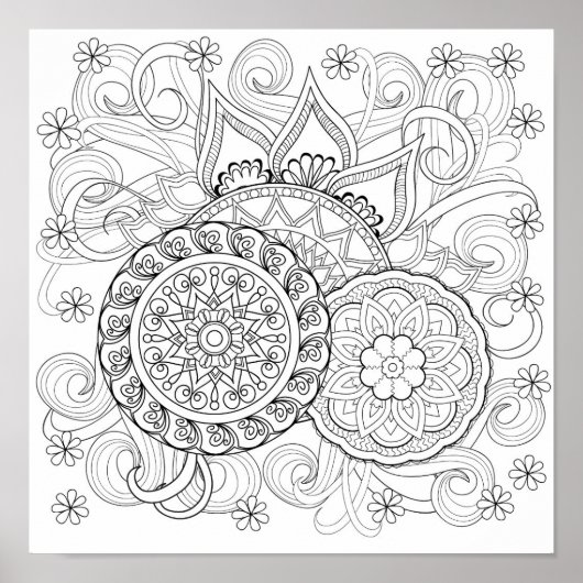 Doodle Flowers en Mandalas 2 Poster (Voorkant)