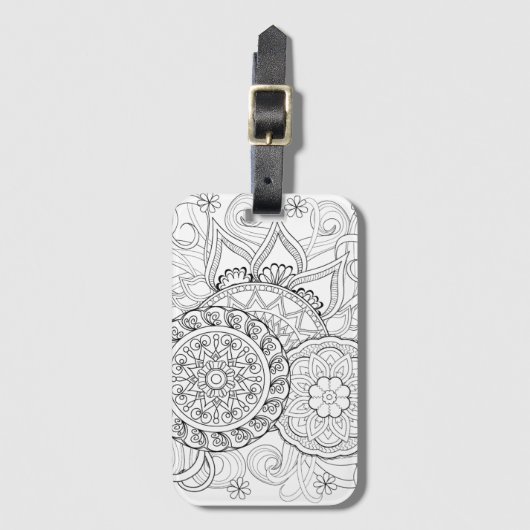 Doodle Flowers en Mandalas Bagagelabel (Voorkant (verticaal))