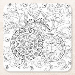 Doodle Flowers en Mandalas Kartonnen Onderzetters