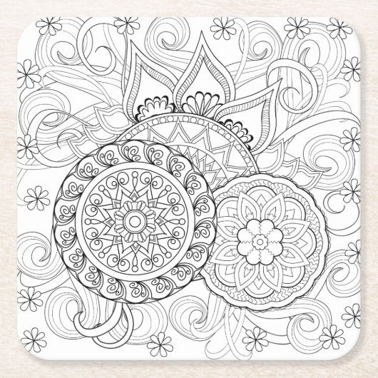 Doodle Flowers en Mandalas Kartonnen Onderzetters (Voorkant)