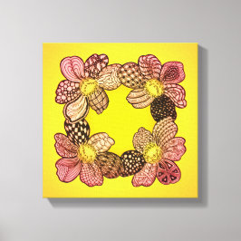 Doodle Flowers in Peach, Oranje, en Goud Canvas Afdruk