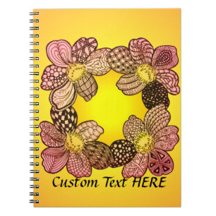 Doodle Flowers in Peach, Oranje, en Goud Notitieboek