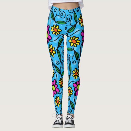 Doodle Flowers leggings (Voorkant)